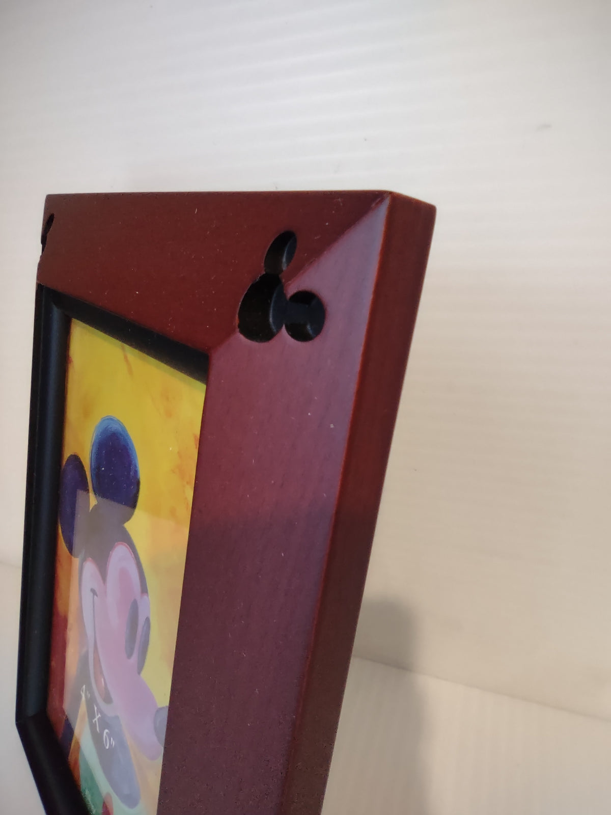 Vintage Disney Mickey Head Cutout 4x6 Photo Frame Red Wood Thailand [7429]