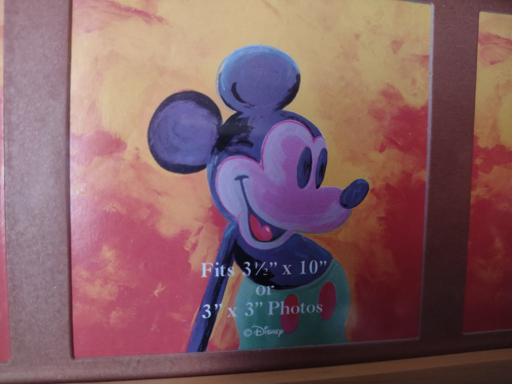 Vintage Disney Mickey Mouse Wood Triple Photo Frame Carved Characters [7431]