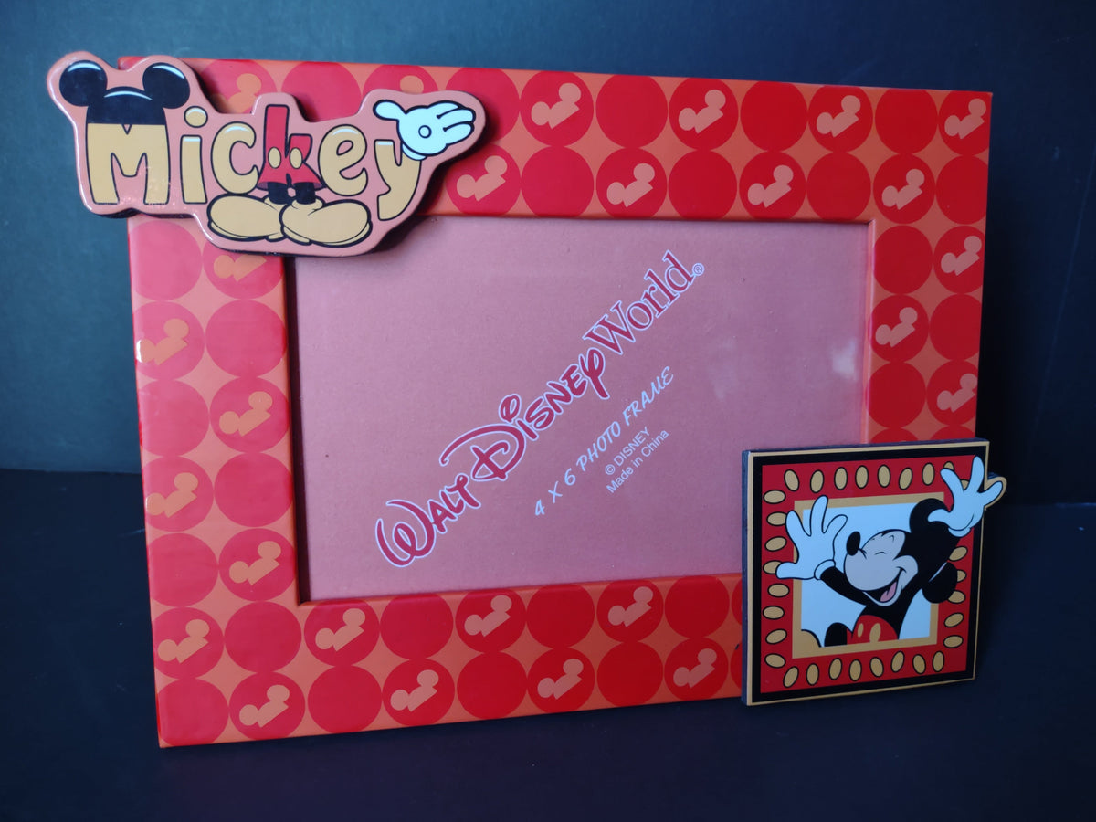 Back of Walt Disney World Mickey Mouse red 4x6 photo frame showing Disney copyright and Made in China label