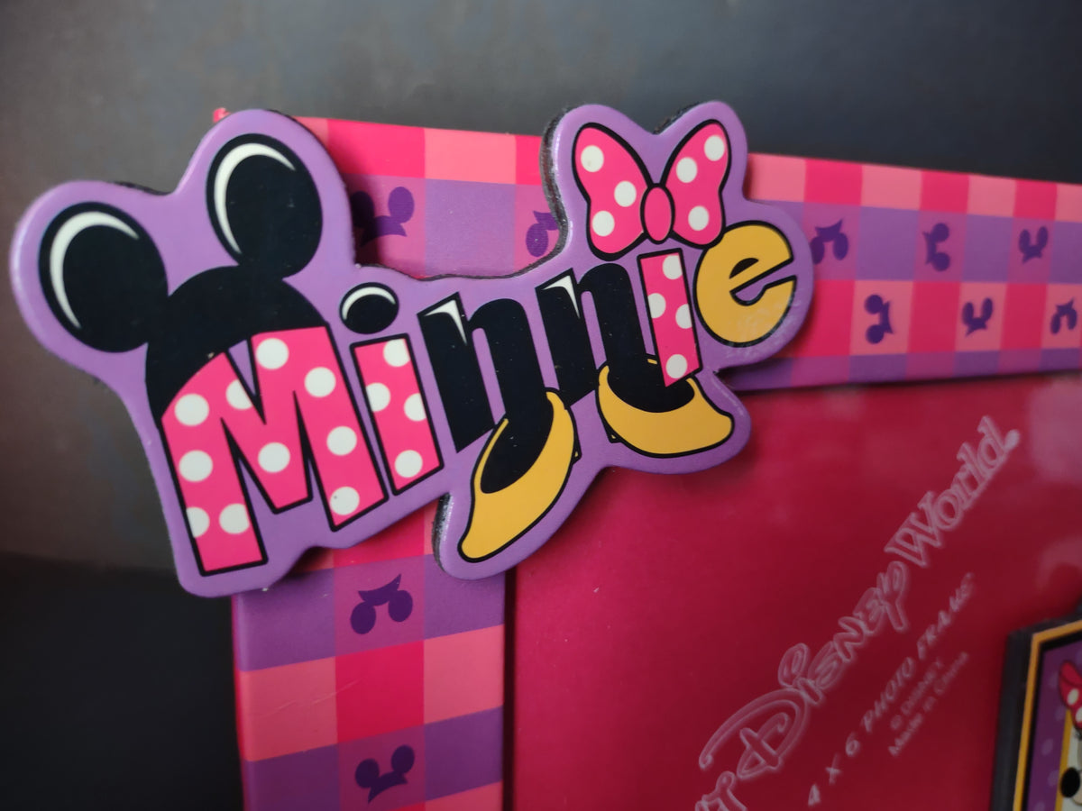 Vintage Walt Disney World Minnie Mouse Pink Purple 4x6 Photo Frame [7433]
