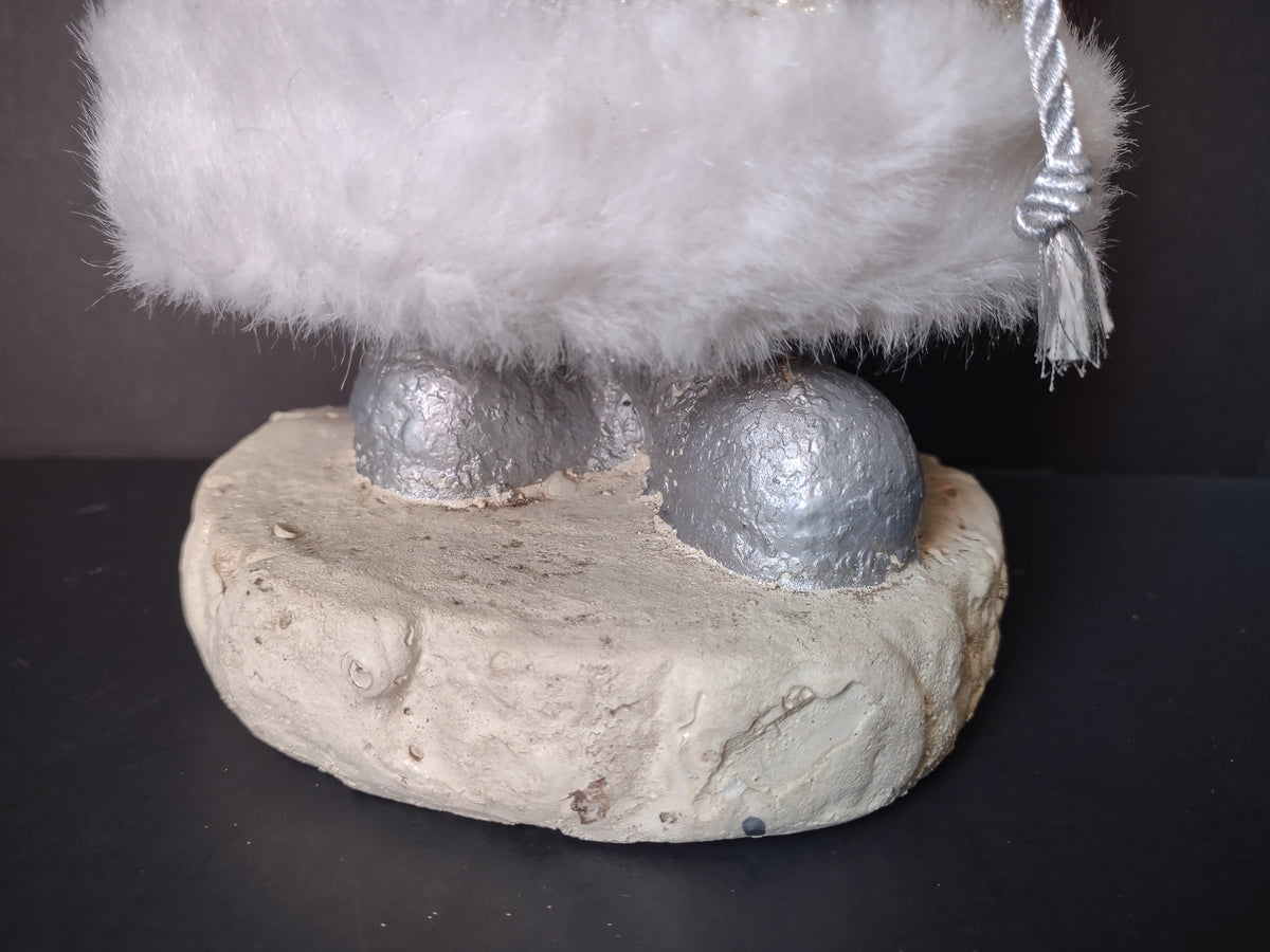 Vintage Gold Glitter Santa Claus Figurine White Fur Silver Ornaments 18" [8022n]
