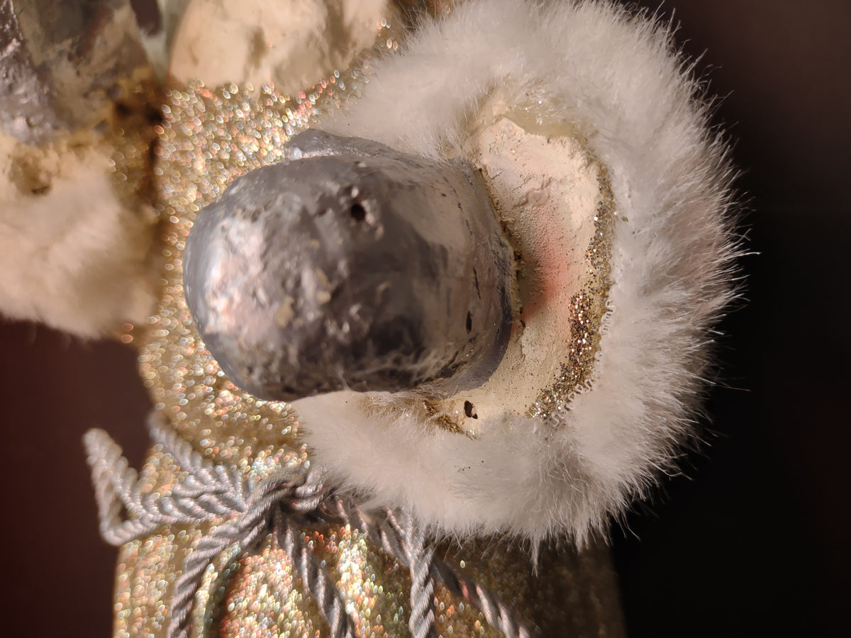 Vintage Gold Glitter Santa Claus Figurine White Fur Silver Ornaments 18" [8022n]