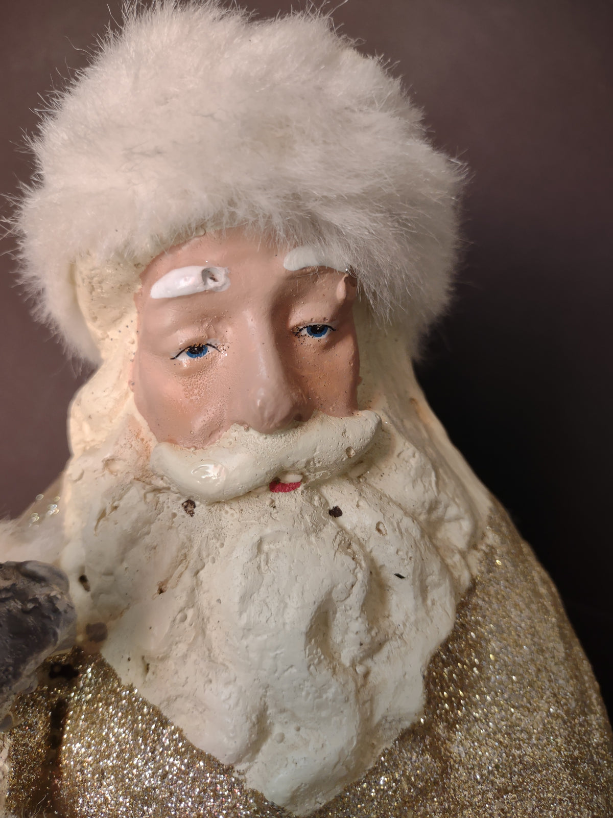 Vintage Gold Glitter Santa Claus Figurine White Fur Silver Ornaments 18" [8022n]