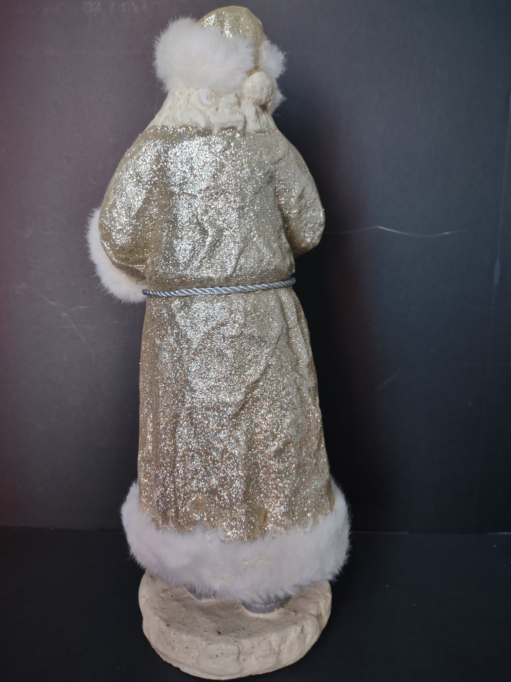 Vintage Gold Glitter Santa Claus Figurine White Fur Silver Ornaments 18" [8022n]