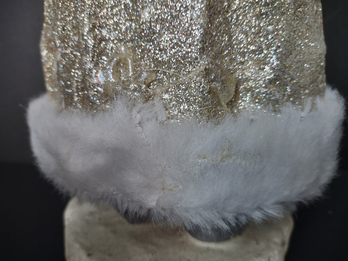 Vintage Gold Glitter Santa Claus Figurine White Fur Silver Ornaments 18" [8022n]