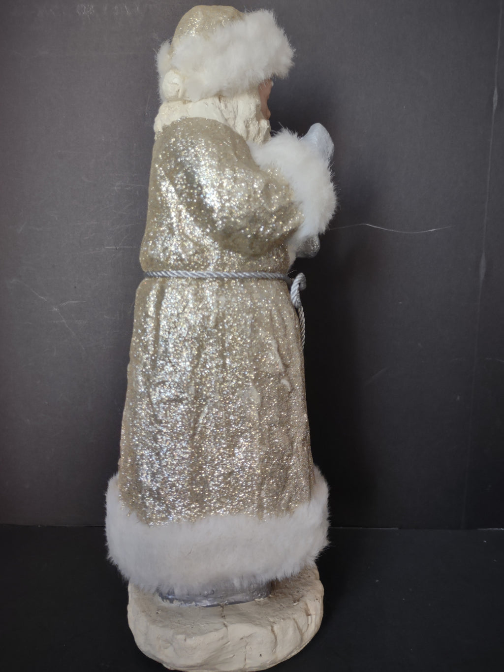 Vintage Gold Glitter Santa Claus Figurine White Fur Silver Ornaments 18" [8022n]