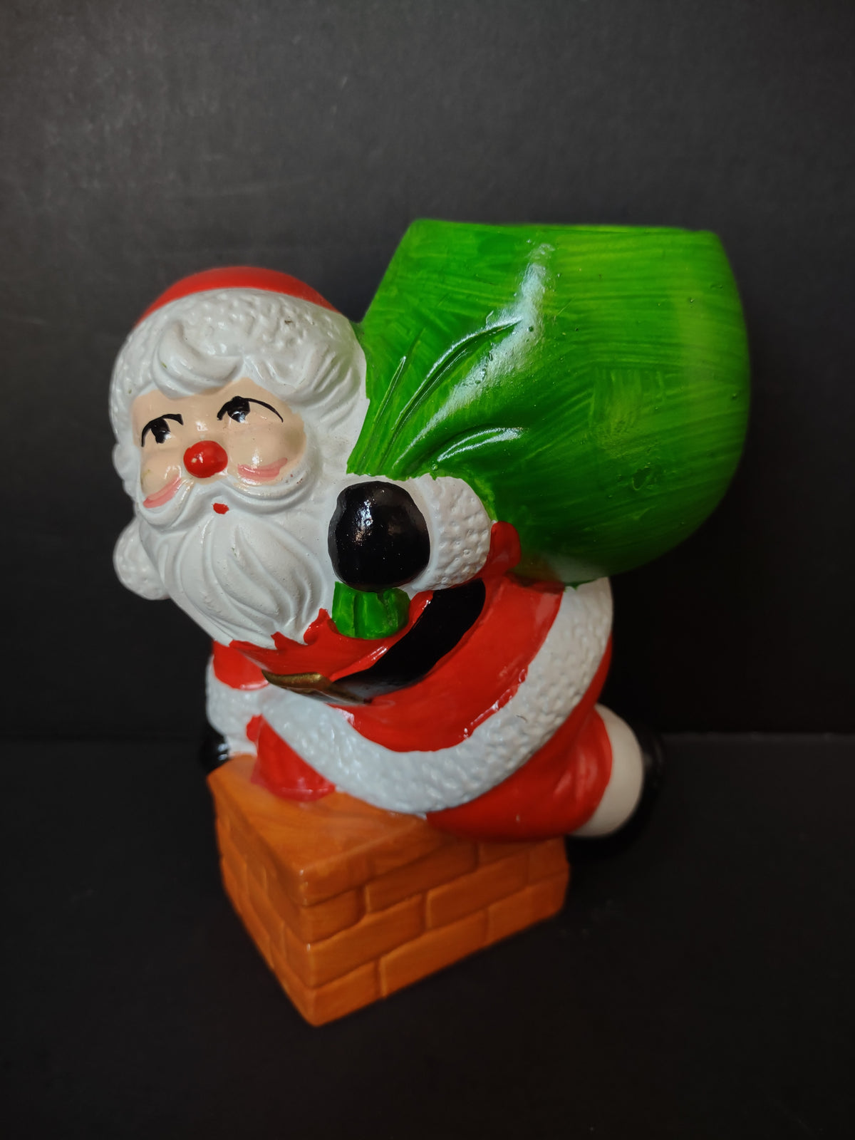 Vintage Christmas Merry Lights Santa Chimney Ceramic Candle Holder w/ Box 5" Taiwan [8024n]