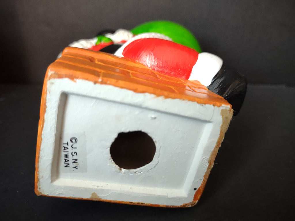 Vintage Christmas Merry Lights Santa Chimney Ceramic Candle Holder w/ Box 5" Taiwan [8024n]