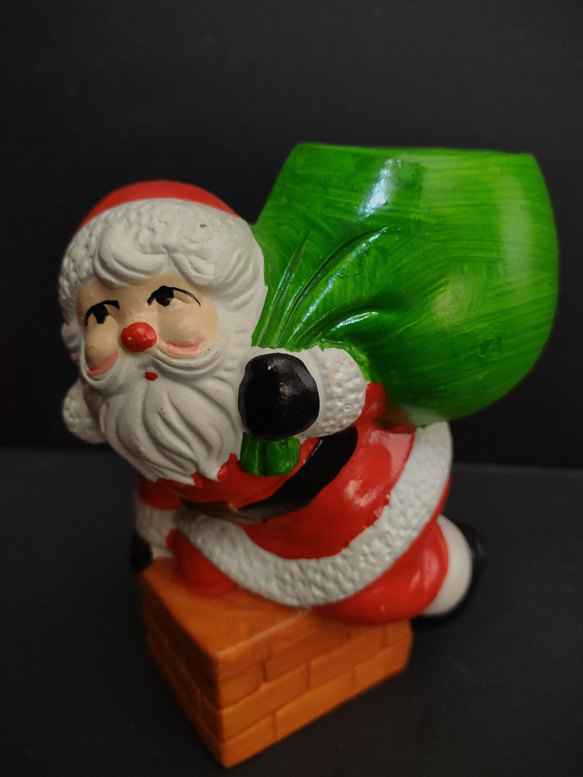 Vintage Christmas Merry Lights Santa Chimney Ceramic Candle Holder w/ Box 5" Taiwan [8024n]