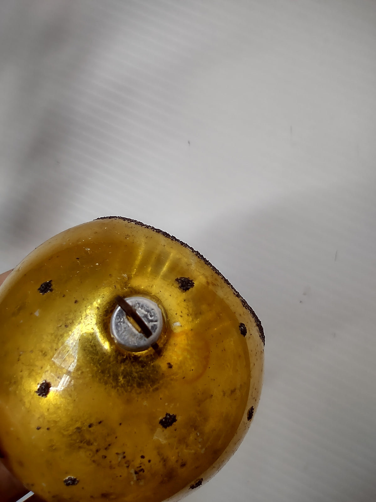 Vintage West German Mica Gold Glass Indent Ball Christmas Ornament [8026n]