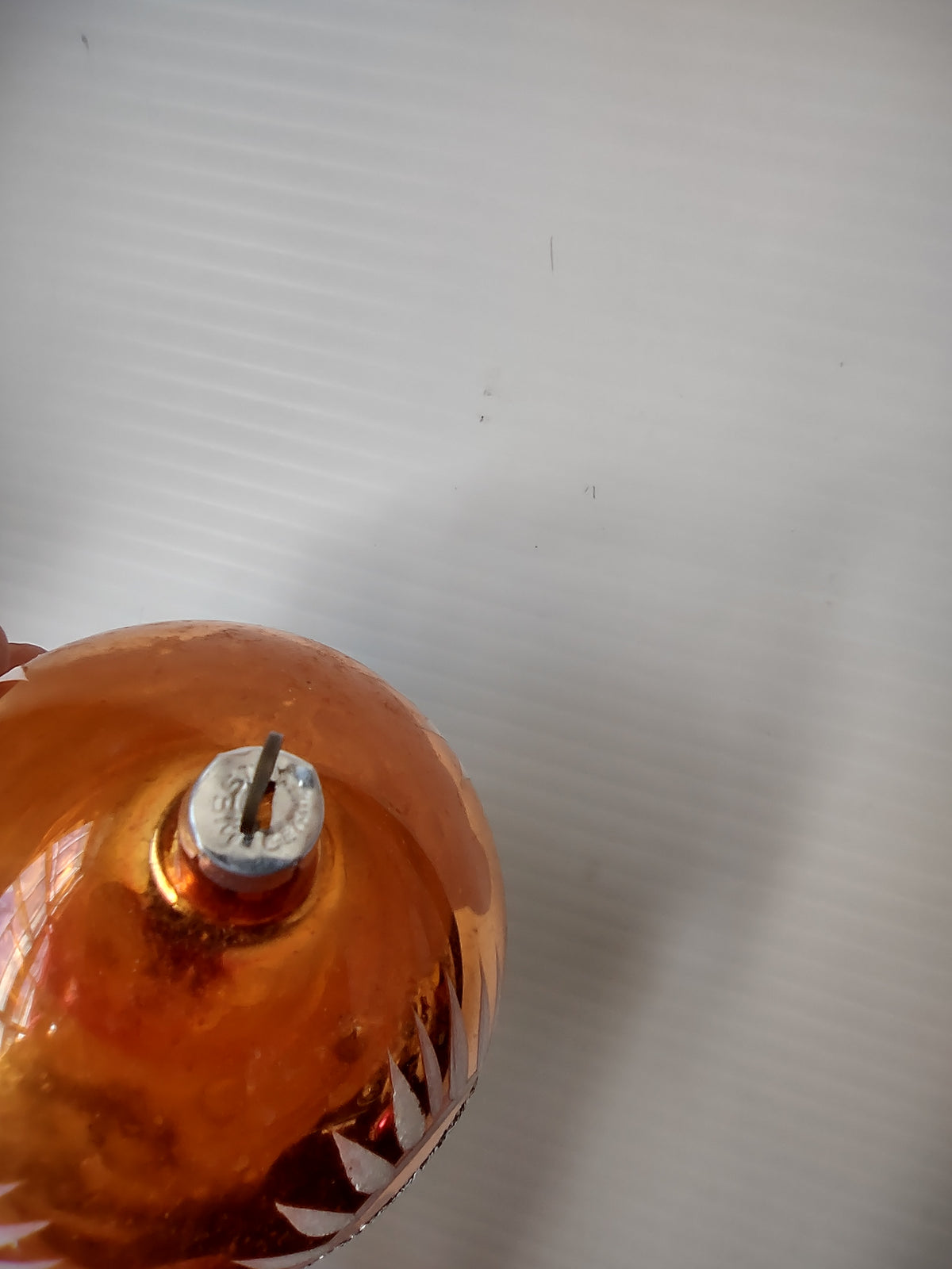 Vintage West German Copper Amber Glass Ball Ornament Stencil Leaf [8027n]