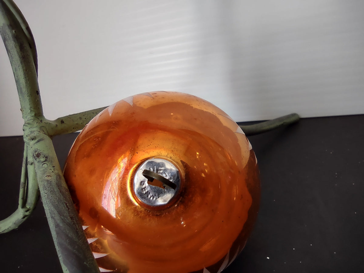 Vintage West German copper amber glass ball ornament Germany cap detail