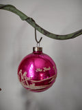 Vintage USA Hot Pink Glass Ball Ornament Glitter Nativity Scene [8028n]