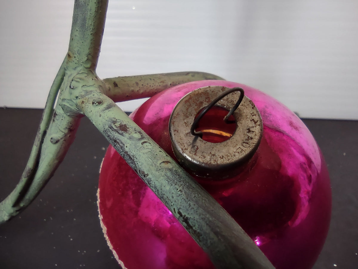 Vintage USA hot pink glass ball ornament Made in USA cap detail