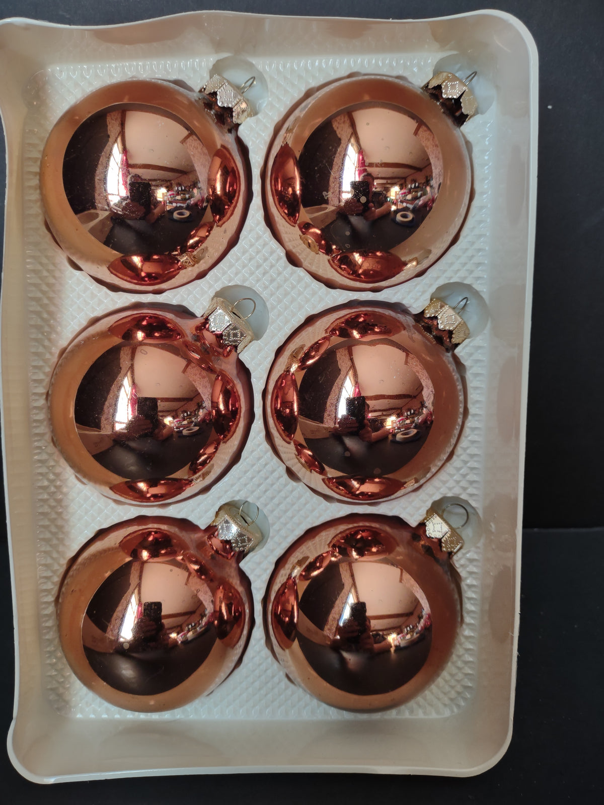 Vintage Visions by Holly Copper Rose Gold Glass Ball Ornaments Set 6 [8031n]