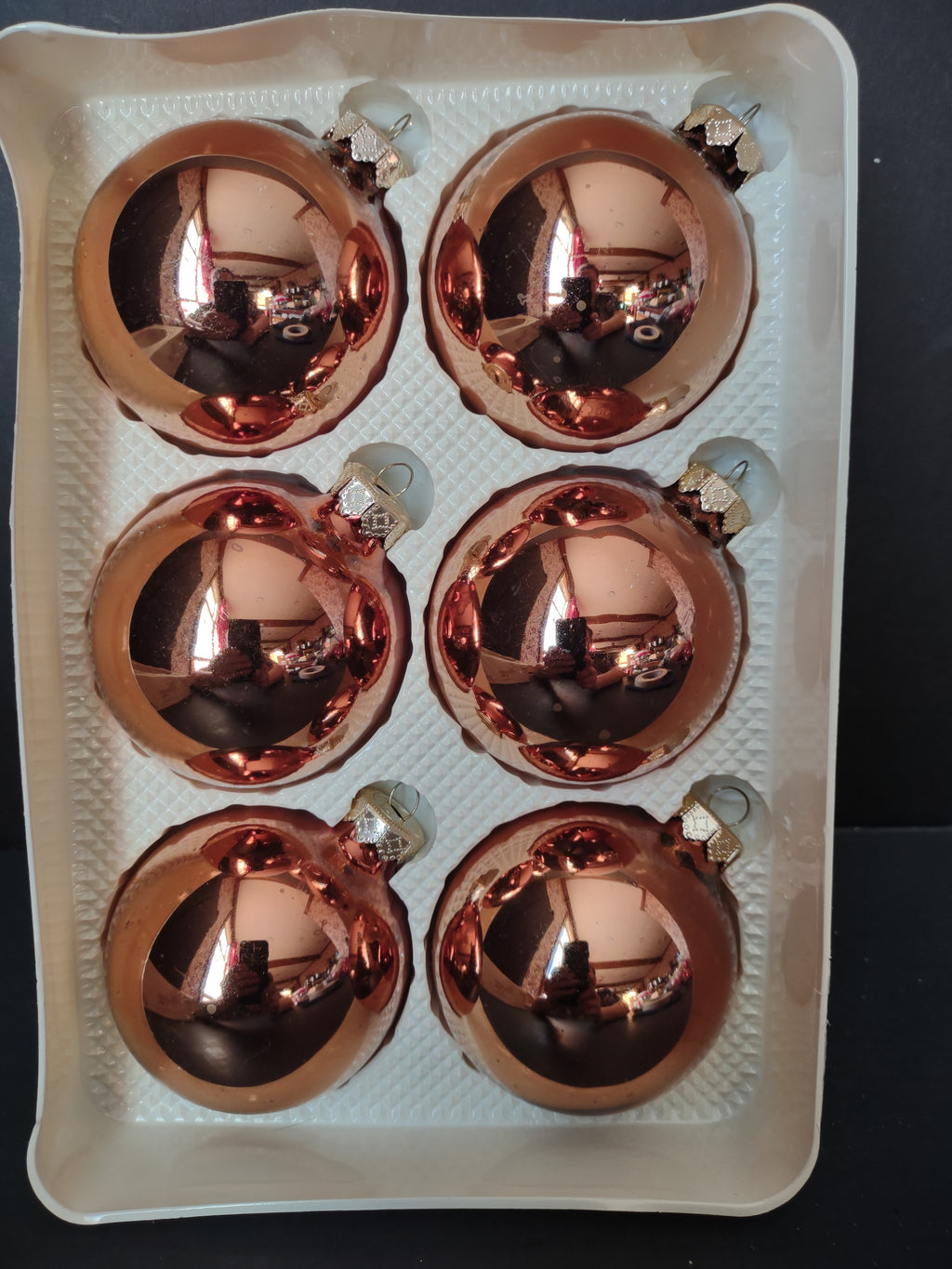 Vintage Visions by Holly Copper Rose Gold Glass Ball Ornaments Set 6 [8031n]