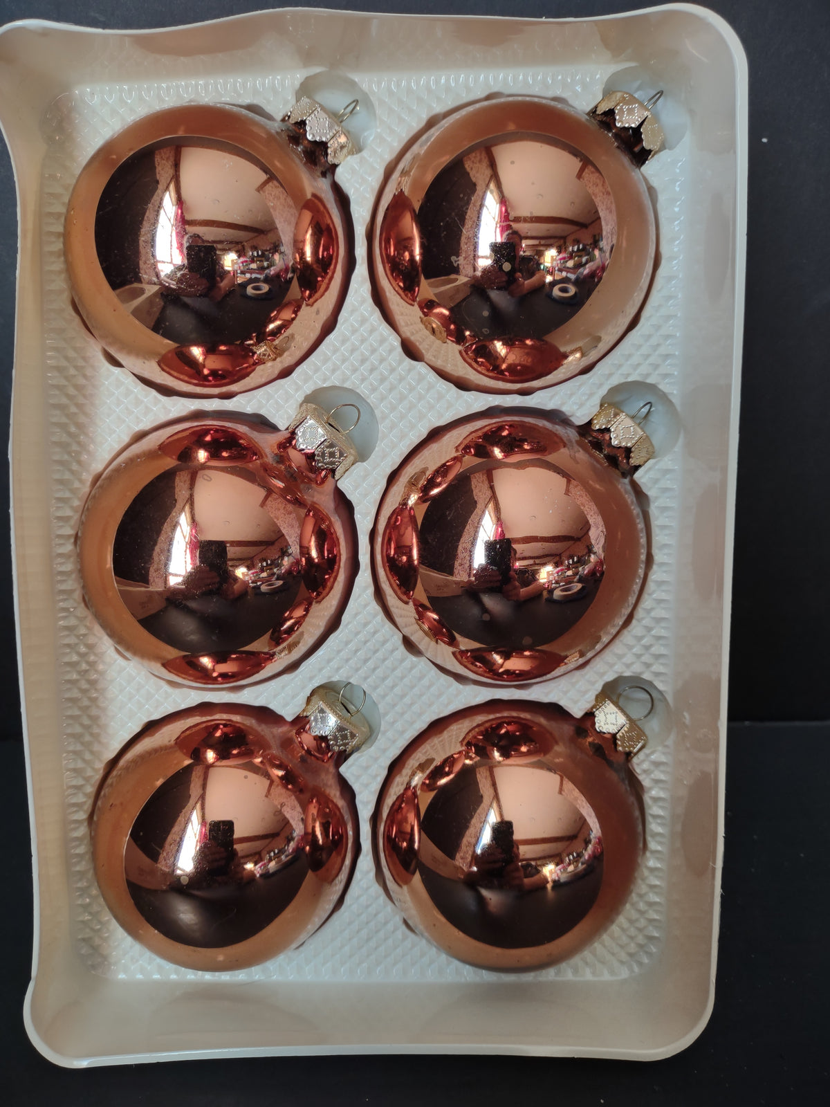 Vintage Visions by Holly Copper Rose Gold Glass Ball Ornaments Set 6 [8031n]