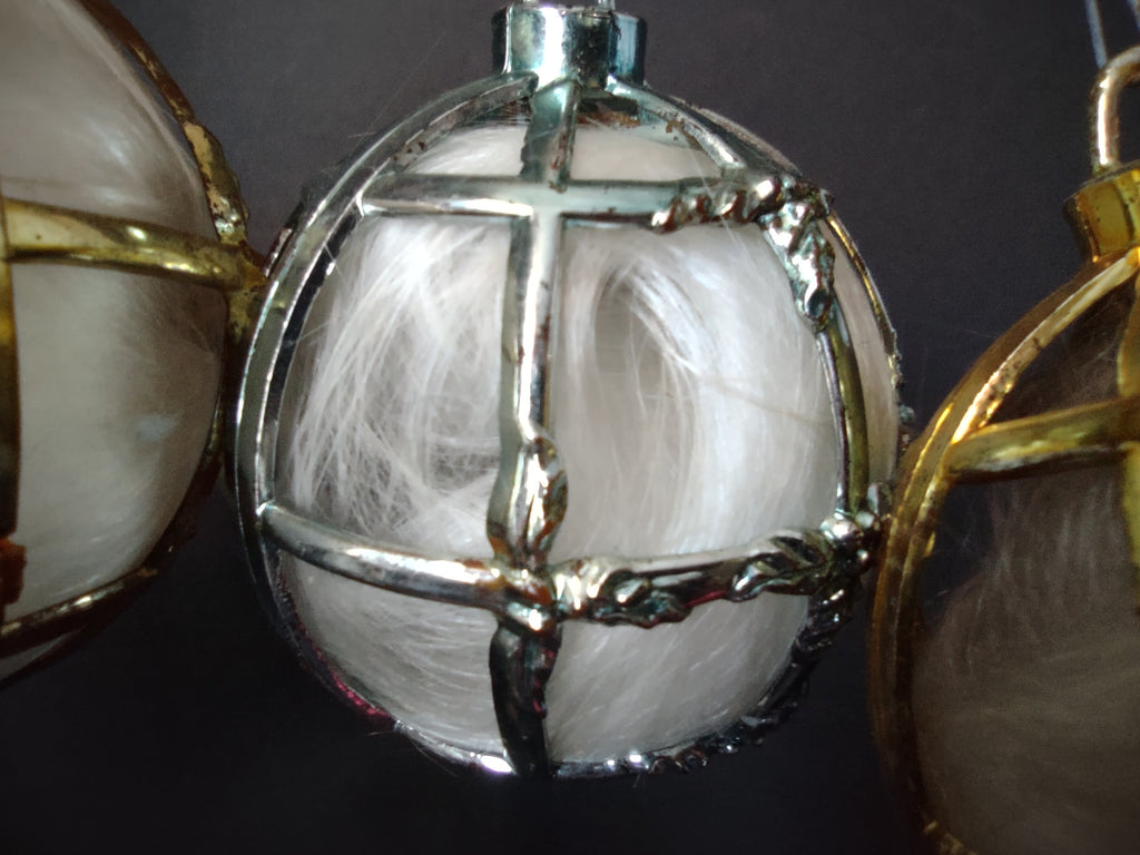 Vintage Bradford Spun Glass Angel Hair Plastic Cage Christmas Ornament x 6 IMPERFECT [8035n]