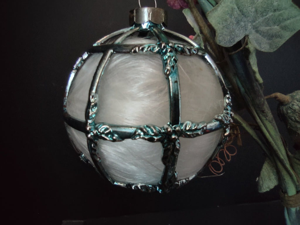Vintage Bradford Spun Glass Angel Hair Plastic Cage Christmas Ornament x 6 IMPERFECT [8035n]