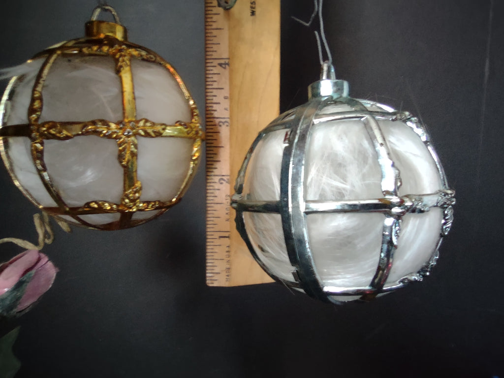 Vintage Bradford Spun Glass Angel Hair Plastic Cage Christmas Ornament x 6 IMPERFECT [8035n]