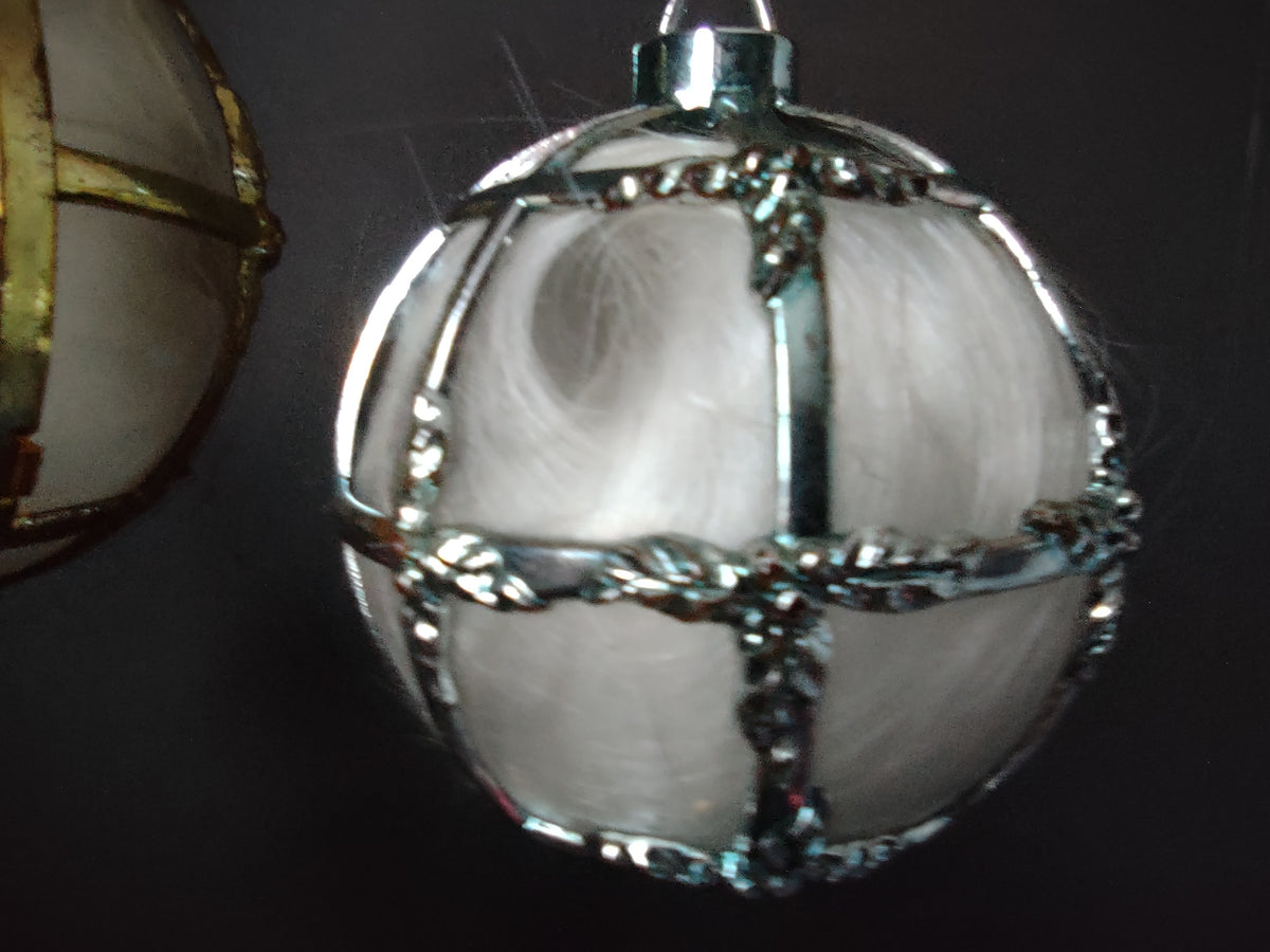 Vintage Bradford Spun Glass Angel Hair Plastic Cage Christmas Ornament x 6 IMPERFECT [8035n]