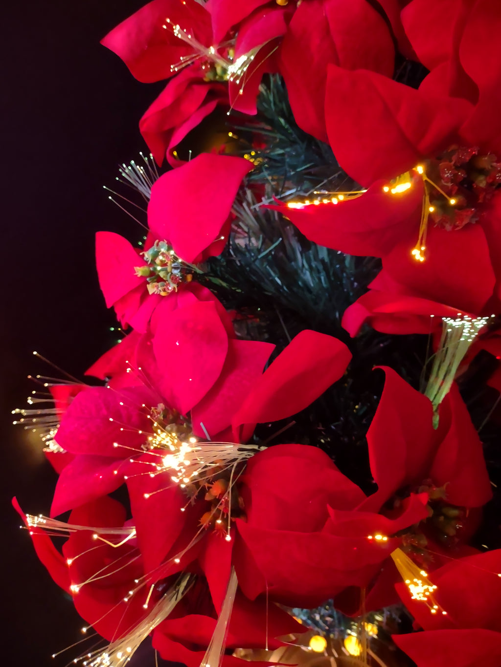 Vintage Fiber Optic Poinsettia Christmas Tree Gold Base [8041n]