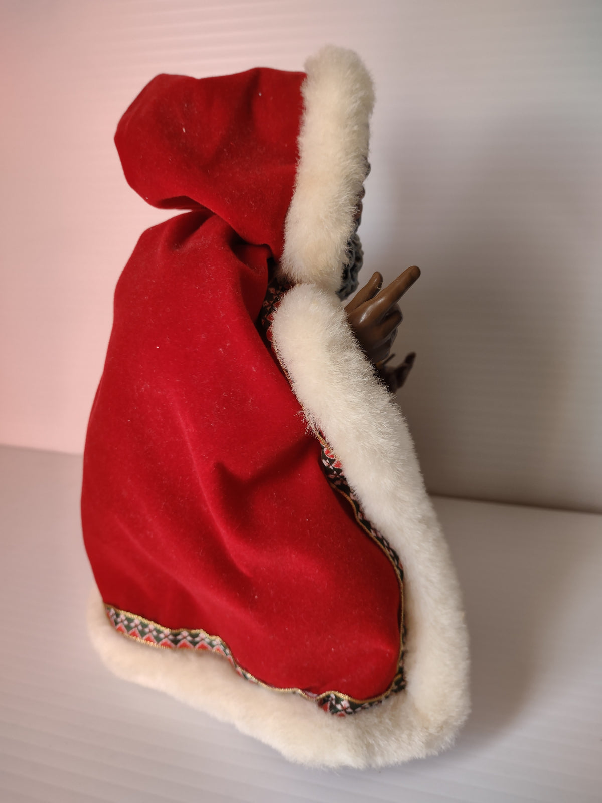 Vintage Black Santa Claus Figurine Gold Vest Scroll List Red Cape MISSING List [8045n]