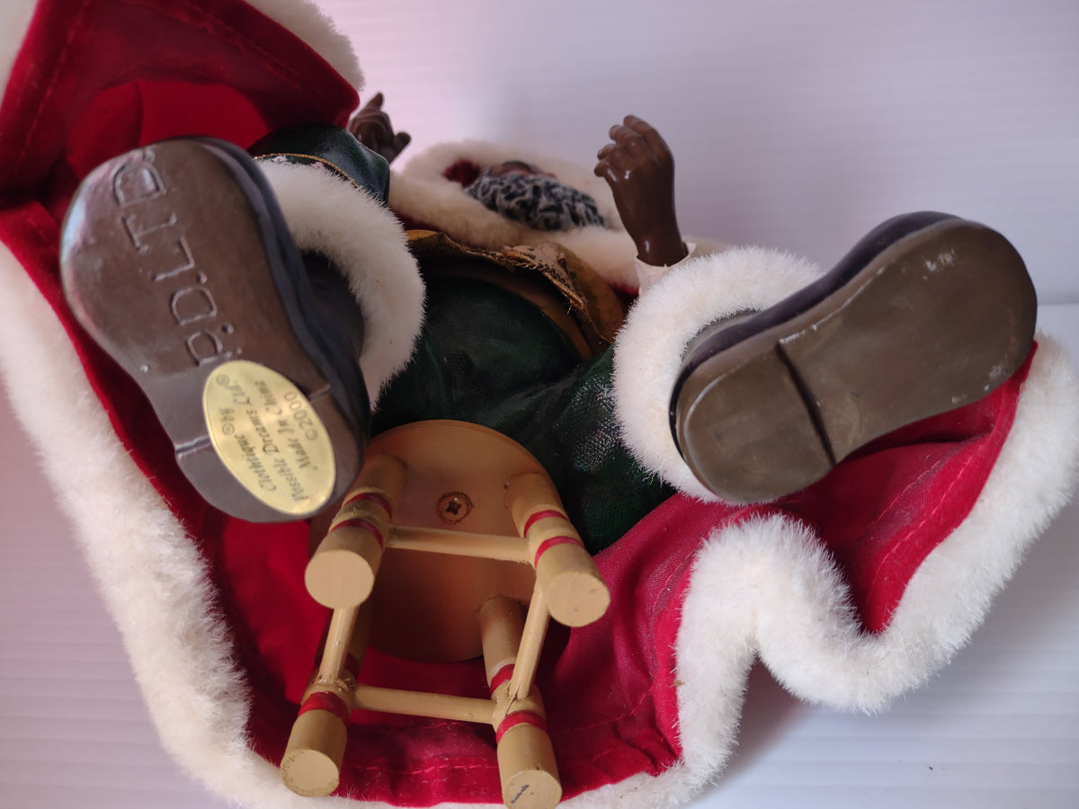 Vintage Black Santa Claus Figurine Gold Vest Scroll List Red Cape MISSING List [8045n]