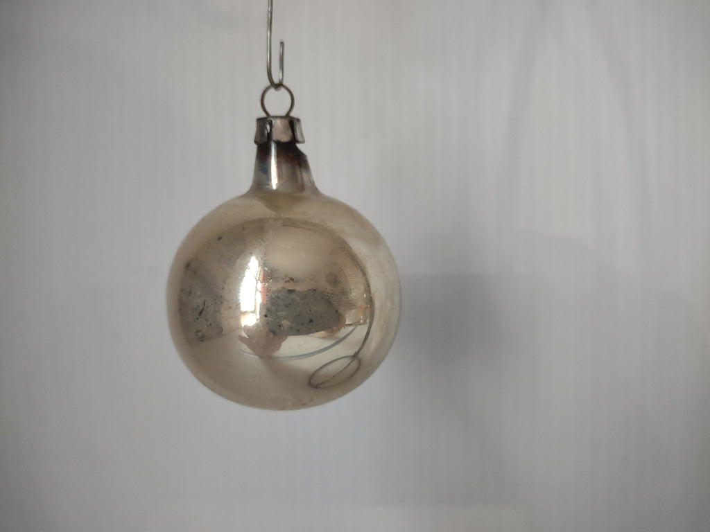 Vintage Poland Mercury Glass Mica Glitter Stripe & Plain Ball Ornaments Set 2 [8048n]
