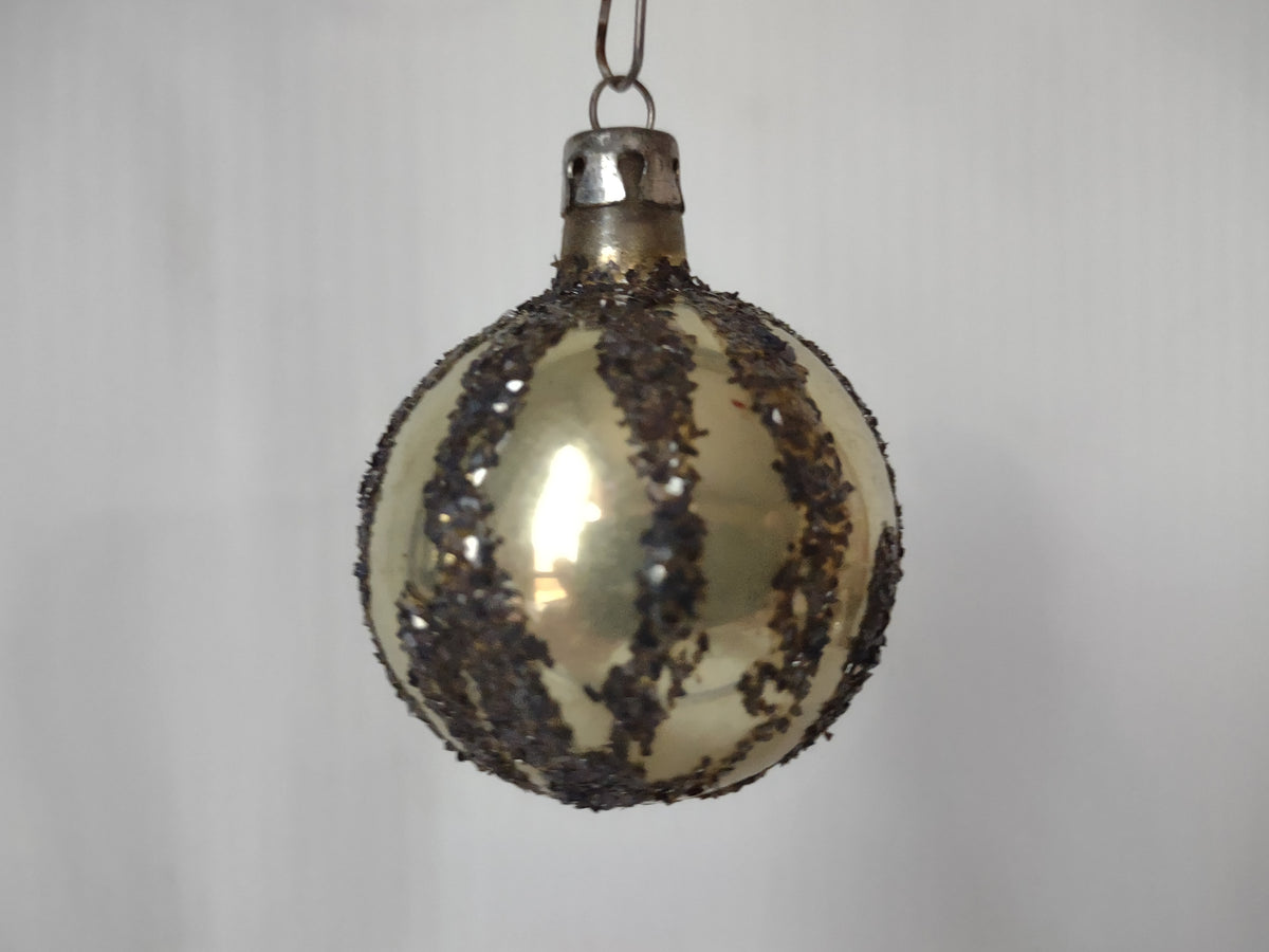 Vintage Poland Mercury Glass Mica Glitter Stripe & Plain Ball Ornaments Set 2 [8048n]