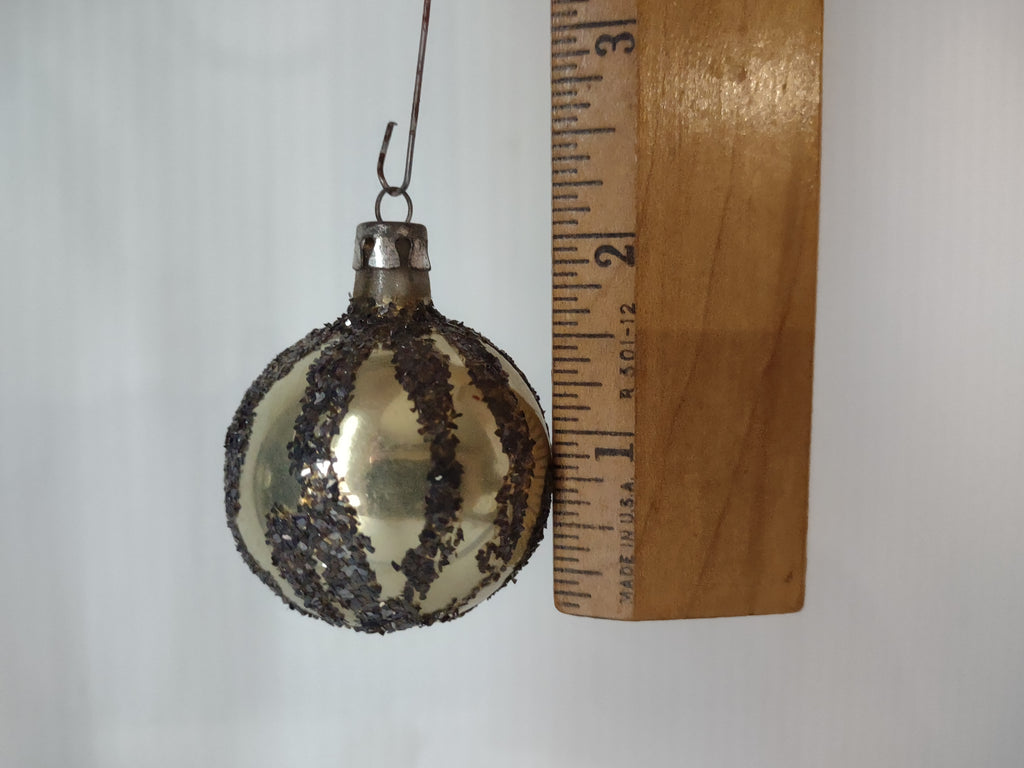 Vintage Poland Mercury Glass Mica Glitter Stripe & Plain Ball Ornaments Set 2 [8048n]