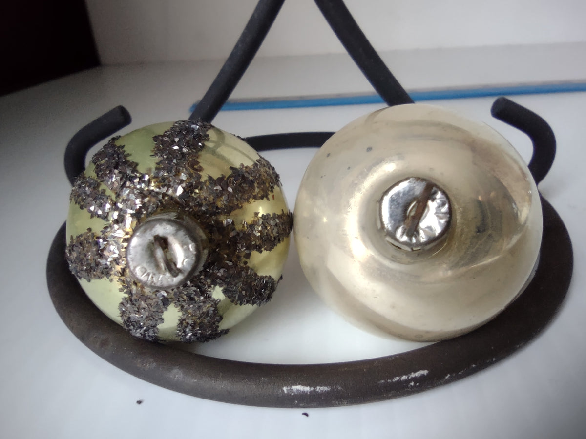 Vintage Poland Mercury Glass Mica Glitter Stripe & Plain Ball Ornaments Set 2 [8048n]