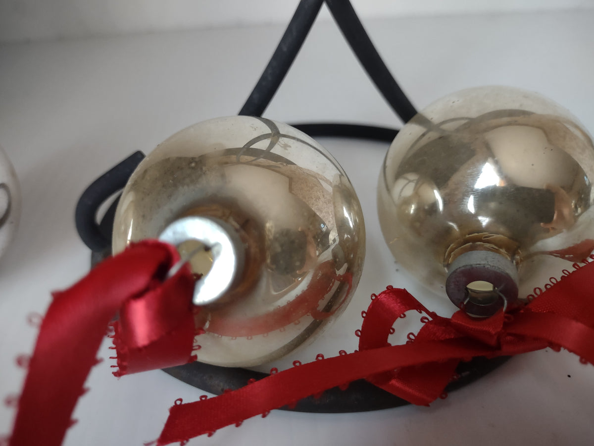 Vintage Mercury Glass Silver Ball Christmas Ornaments Made in USA[8049n]