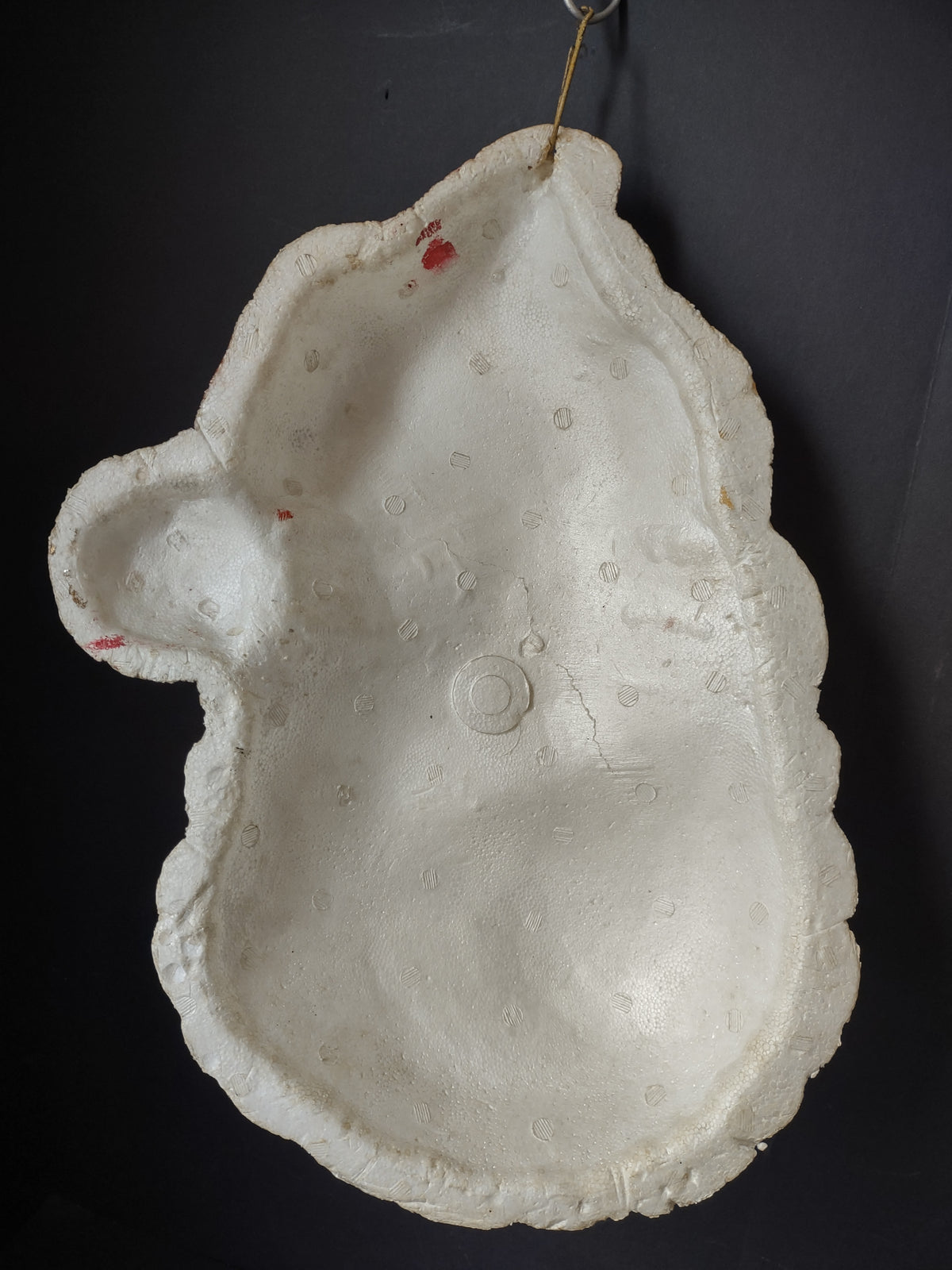 Vintage Styrofoam Santa Face Wall Hanging Red Gold Hat Jingle Bell 18" [8050n]