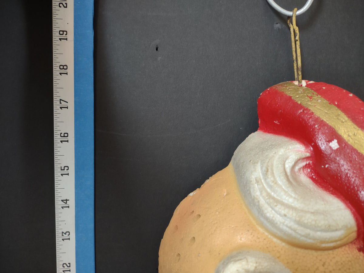 Vintage Styrofoam Santa Face Wall Hanging Red Gold Hat Jingle Bell 18" [8050n]