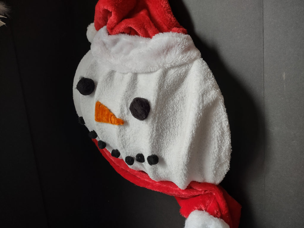 Vintage Plush Christmas Snowman Face Wall Hanging Bells Santa Hat [4887]