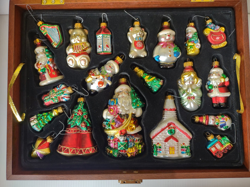 Holiday Lane 39pc Glass Christmas Ornament Set Wood Storage Box Macy's [8052n]