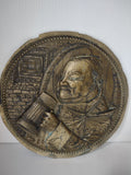 Vintage Bronze Tone Monk Friar Tankard Round Relief Wall Plaque [7435]