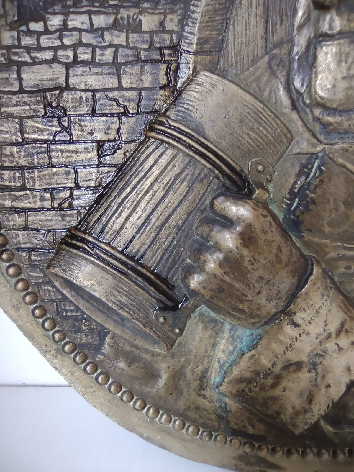 Vintage Bronze Tone Monk Friar Tankard Round Relief Wall Plaque [7435]