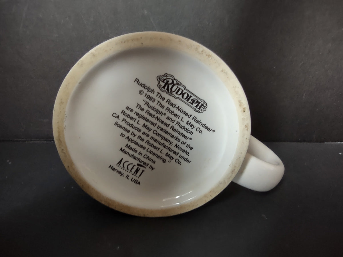 Rudolph mug backstamp showing 1993 Robert L. May Co. copyright, Accent Harvey IL USA, Made in China