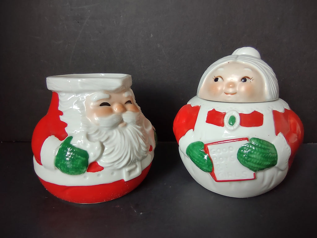 Vintage Avon 1983 Santa Mrs Claus Ceramic Creamer Sugar Bowl Set [7437]
