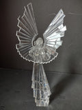 Vintage Clear Crystal Acrylic Angel Figurine Harp Wings 10 in [7439]