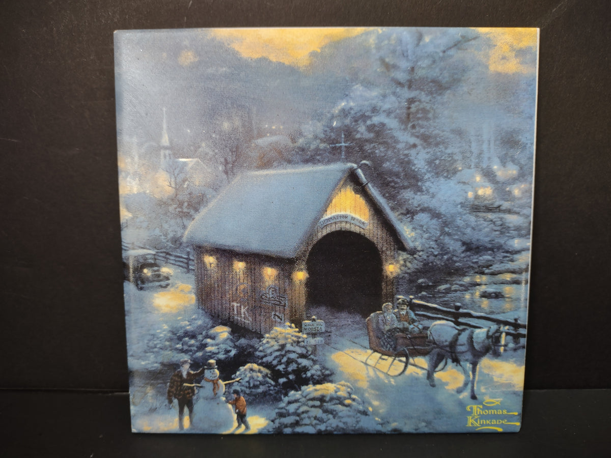 Vintage Thomas Kinkade Winter Evening Memories Ceramic Tile 2006 [7440]