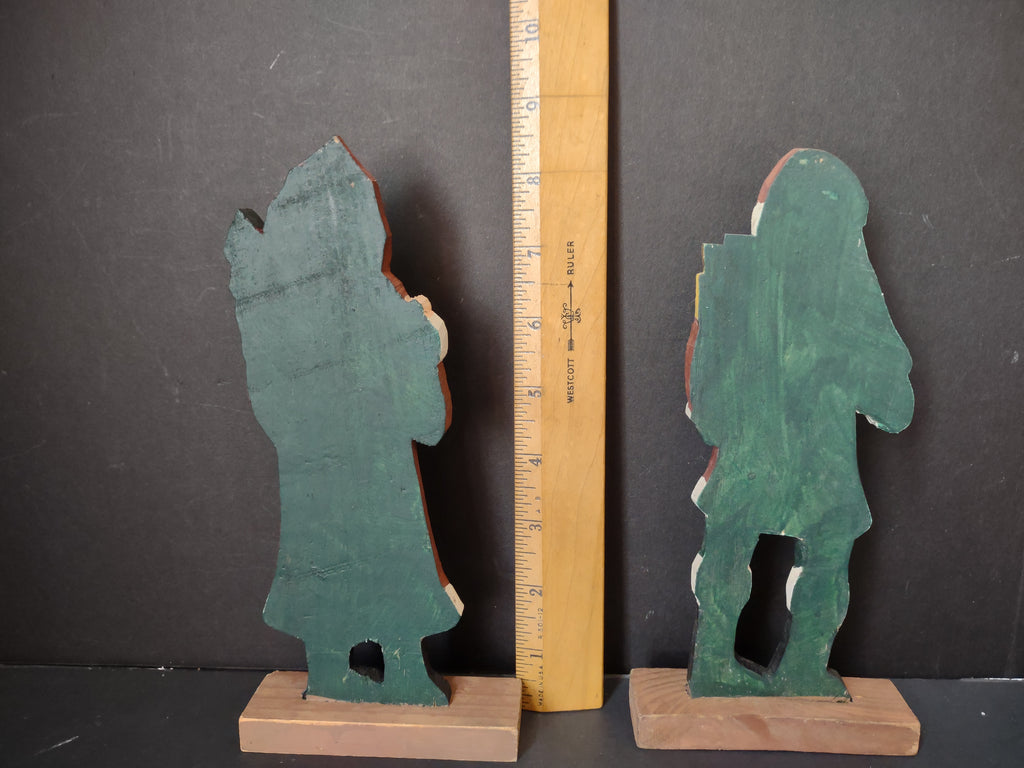 Vintage Folk Art Wood Santa Figurines Set of 2 Red Robe & Coat 8 in [7441]