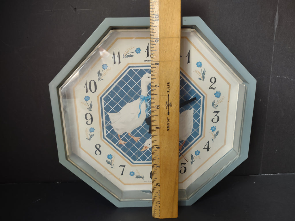 Vintage Burwood Geese Blue Lattice Quartz Wall Clock 1985 IMPERFECT [7442]