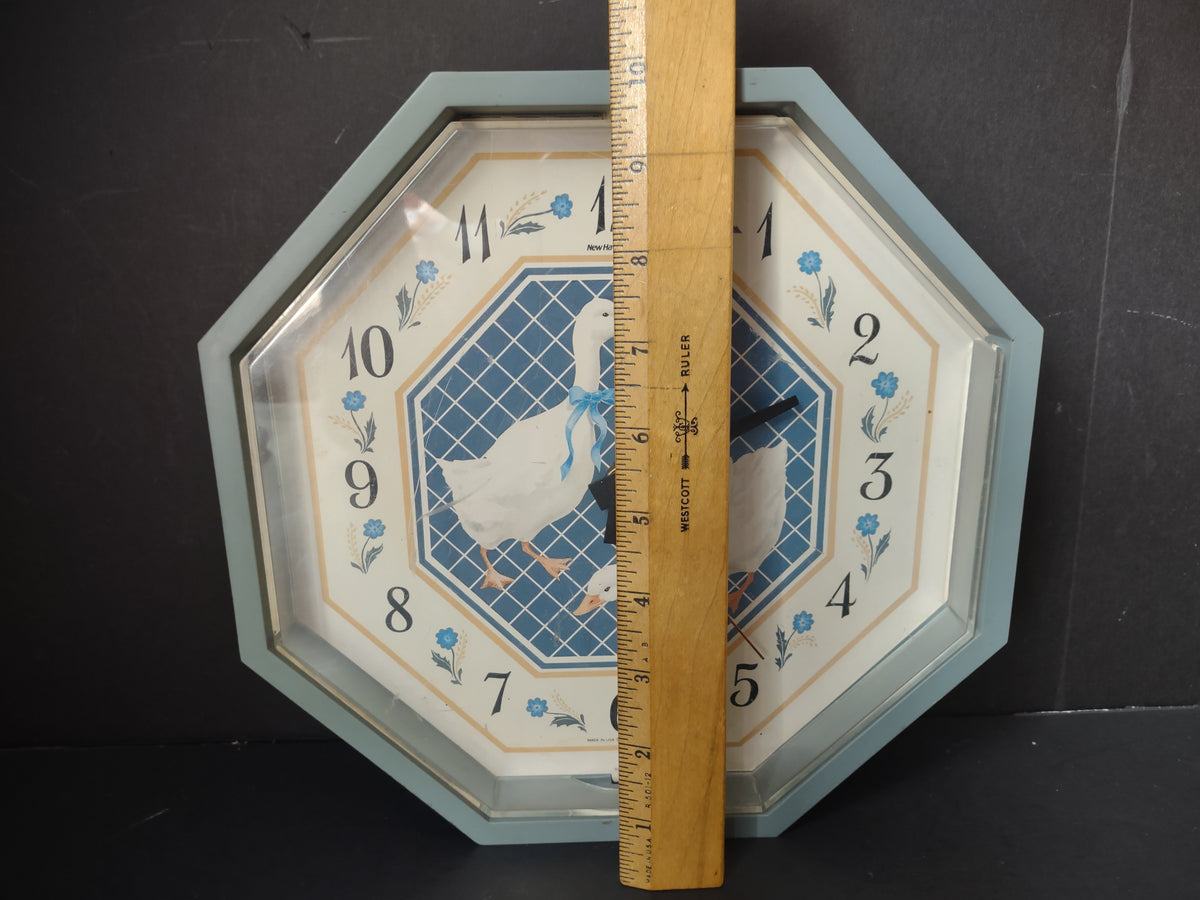 Vintage Burwood Geese Blue Lattice Quartz Wall Clock 1985 IMPERFECT [7442]