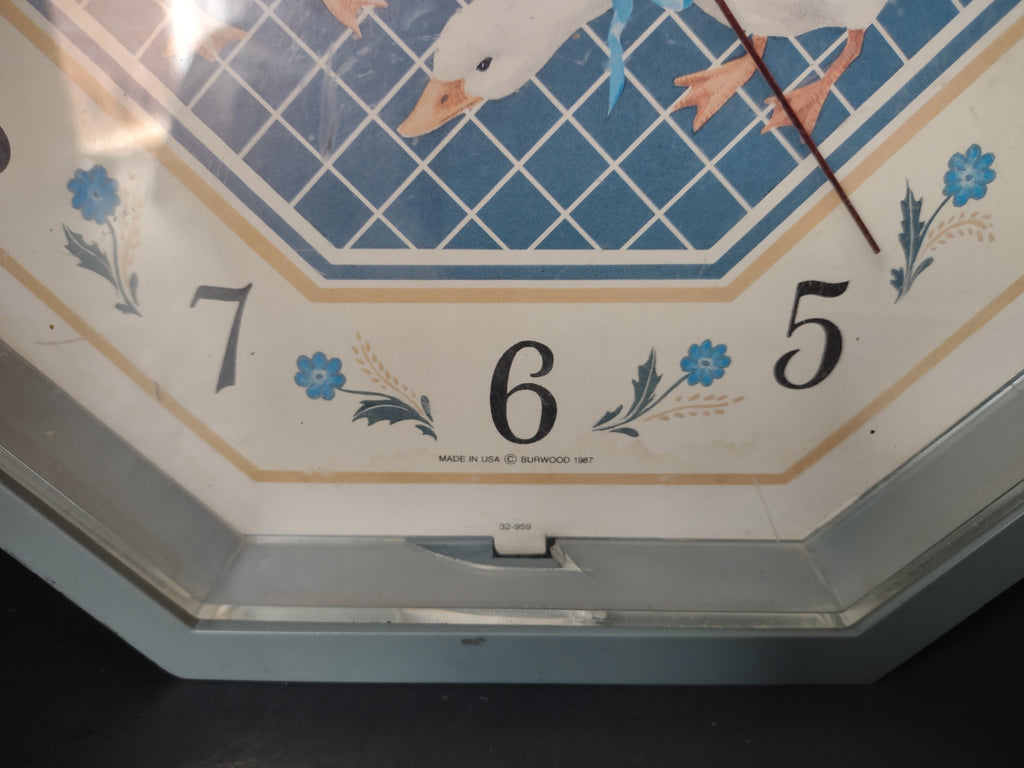 Vintage Burwood Geese Blue Lattice Quartz Wall Clock 1985 IMPERFECT [7442]