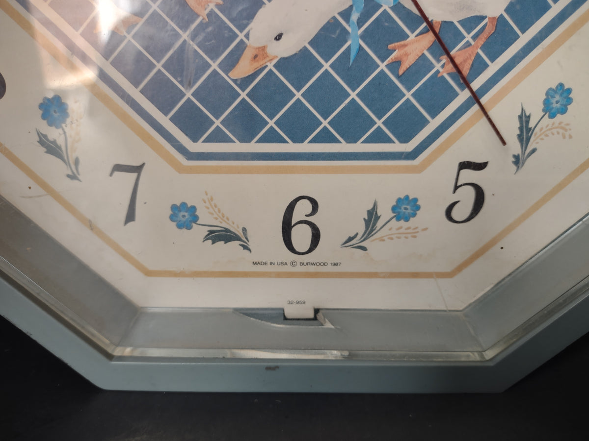 Vintage Burwood Geese Blue Lattice Quartz Wall Clock 1985 IMPERFECT [7442]