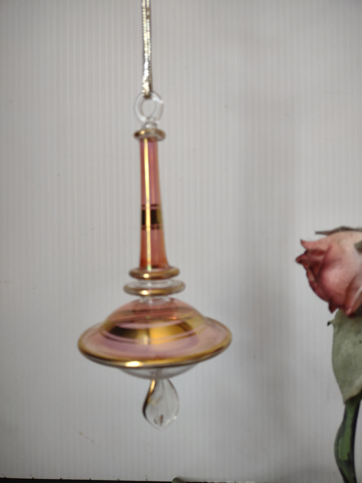 Vintage Pink & Gold Art Glass Hanging Finial Spinner Ornament 6" [8060n]