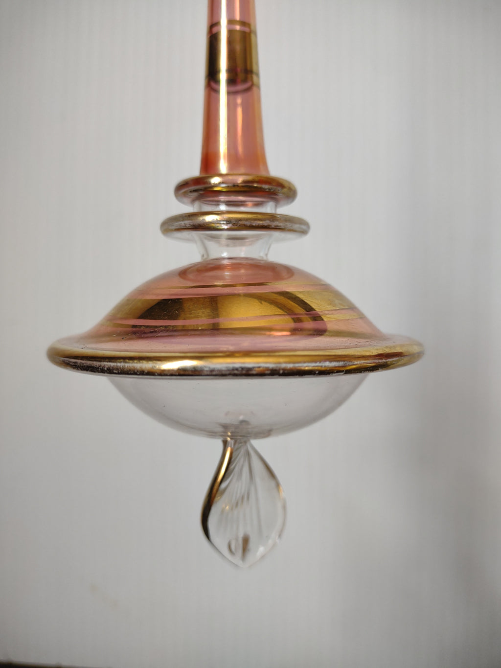 Vintage Pink & Gold Art Glass Hanging Finial Spinner Ornament 6" [8060n]